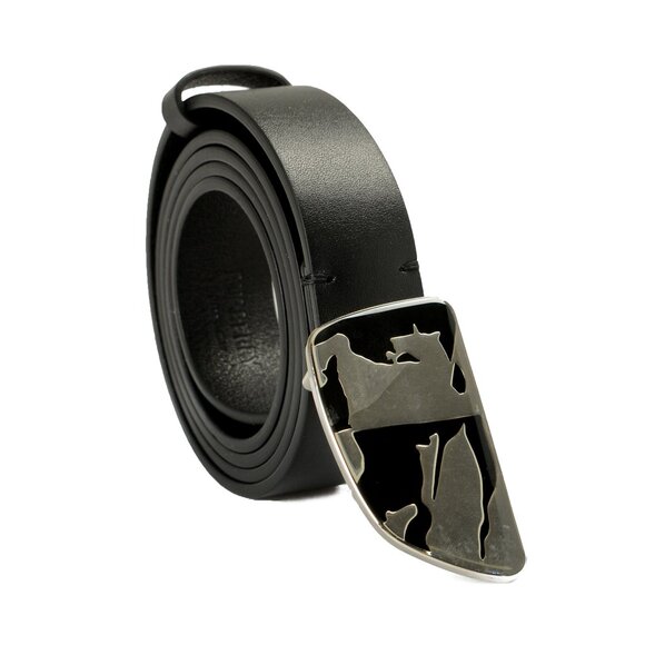 Burberry "Shield Split EKD" Black Leather Buckle Decorated Belt US 42 IT 105 - Picture 1 of 5